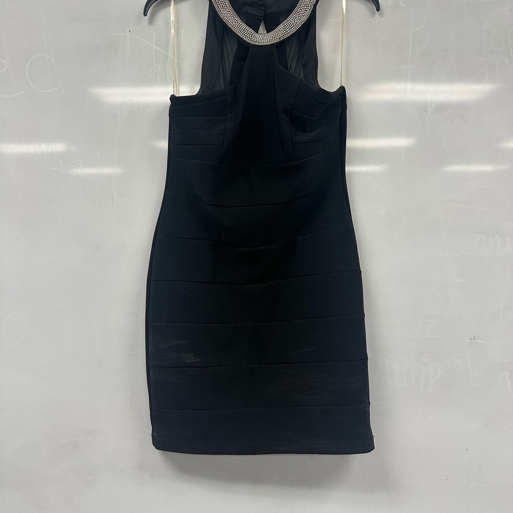 Honey and Rosie Black Mini Dress with Embellished Neck